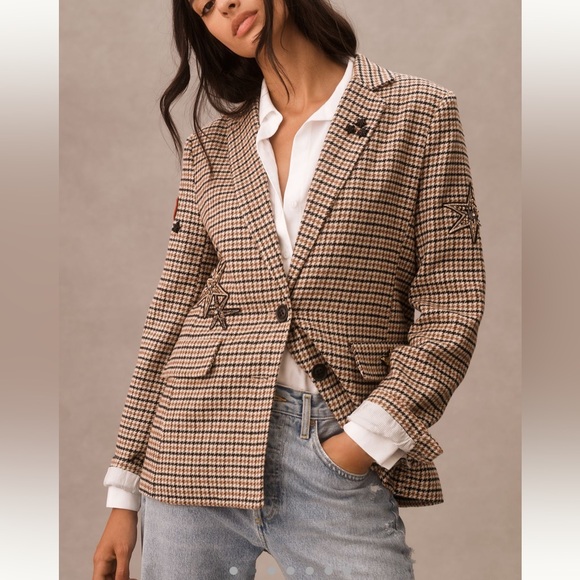 Anthropologie:By Anthropologie Appliqué Blazer in color Neutral Motif - Picture 2 of 16